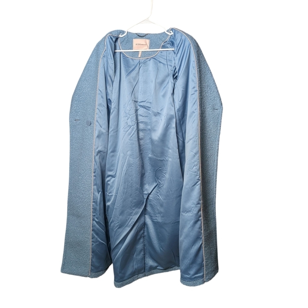BCBGeneration Light Blue Teddy Jacket Fuzzy Trench Coat NWOT Double Button - Picture 8 of 13